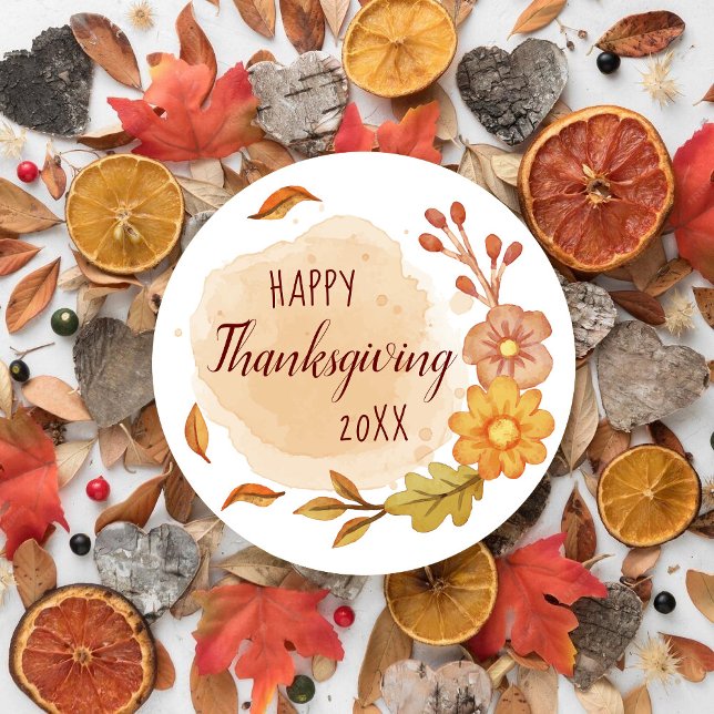 Happy Thanksgiving Fall Classic Round Sticker (Creator Uploaded)