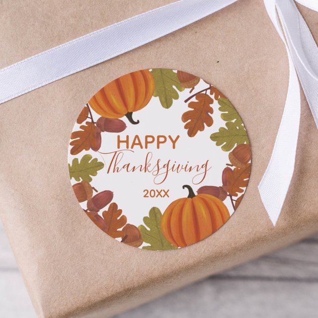 Happy Thanksgiving  Fall  Classic Round Sticker (Creator Uploaded)