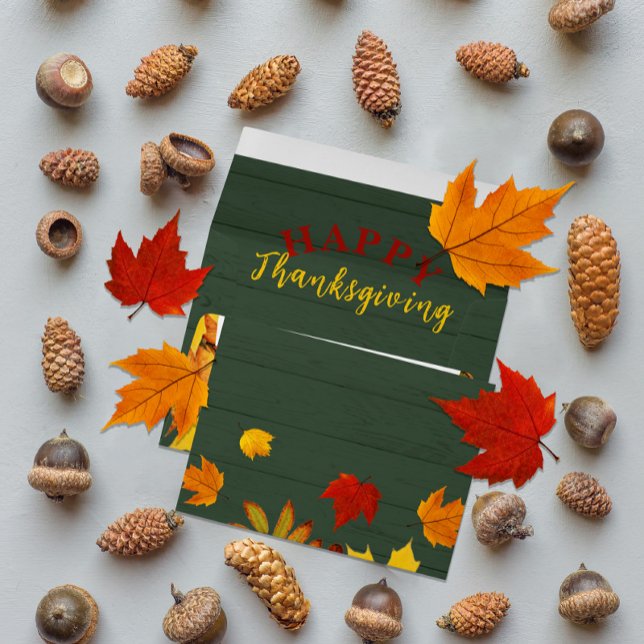 Happy Thanksgiving Fall Colourful Foliage On Wood Envelope (Creator Uploaded)
