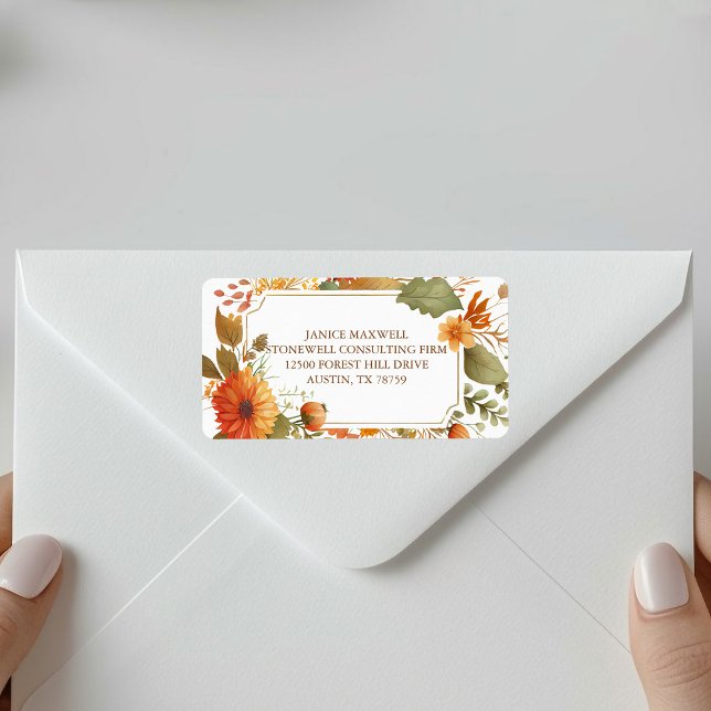 Happy Thanksgiving Fall Flowers Custom Business Label (Creator Uploaded)