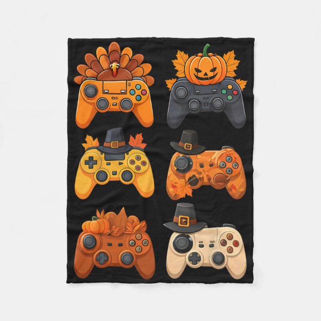 Happy Thanksgiving Fall Gaming Controllers Turkey  Fleece Blanket (Front)