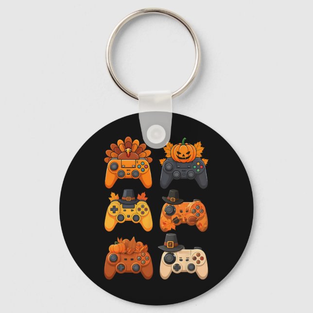 Happy Thanksgiving Fall Gaming Controllers Turkey  Key Ring (Front)