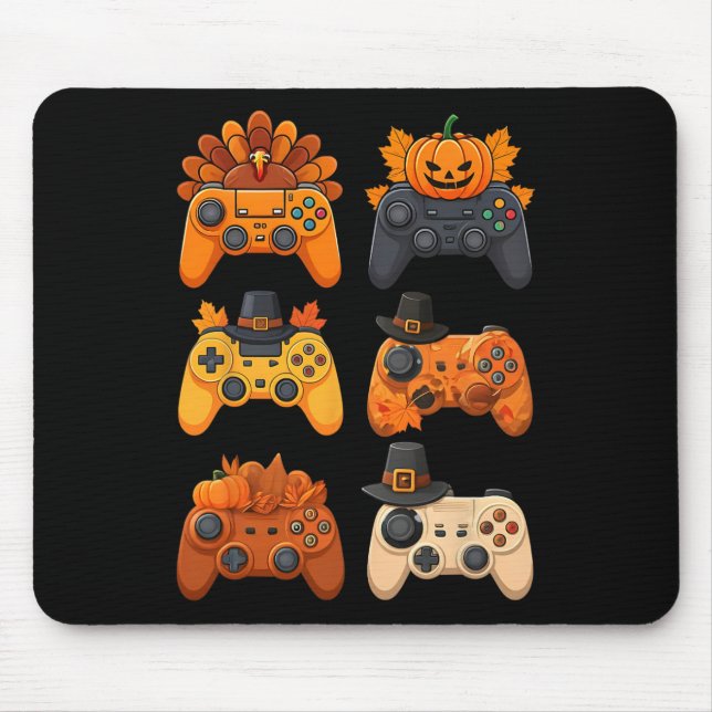Happy Thanksgiving Fall Gaming Controllers Turkey  Mouse Pad (Front)