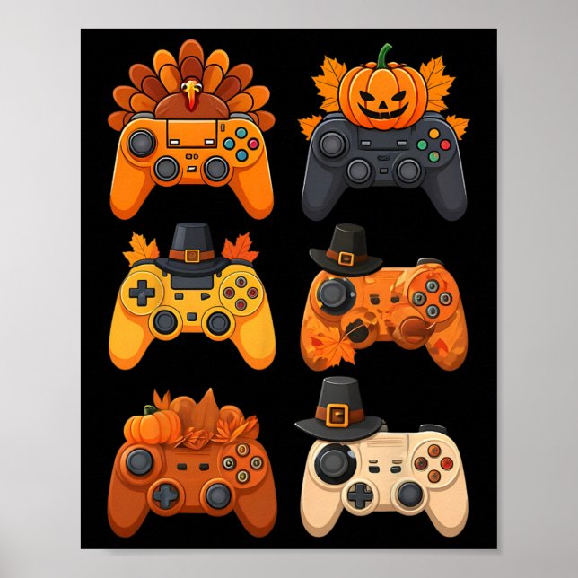 Happy Thanksgiving Fall Gaming Controllers Turkey  Poster (Front)