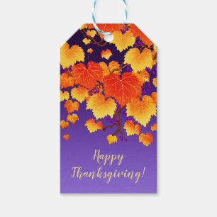 Happy Thanksgiving Fall Grape Vine Orange Leaves Gift Tags