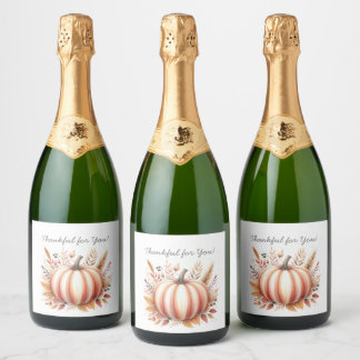 Happy Thanksgiving Fall Harvest Boho Pumpkin Sparkling Wine Label