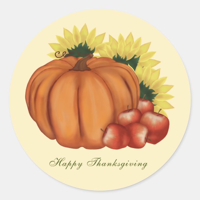 Happy Thanksgiving Fall Harvest Pumpkin Classic Round Sticker (Front)