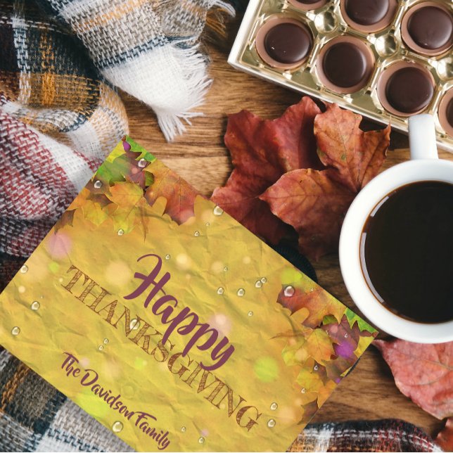 Happy Thanksgiving Fall Leaves And Raindrops Holiday Postcard (Creator Uploaded)
