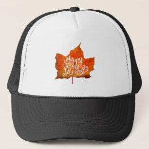 HAPPY THANKSGIVING FALL LEAVES AUTUMN LEAF TRUCKER HAT