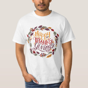 Happy Thanksgiving Fall Leaves Holiday Wreath T-Shirt