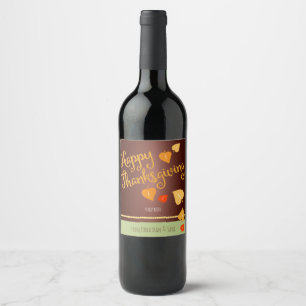 Happy Thanksgiving, Fall Leaves Personalised Wine Label