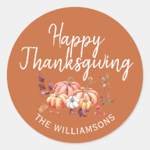 Happy Thanksgiving Fall Pumpkin Burnt Orange Classic Round Sticker
