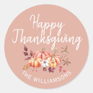 Happy Thanksgiving Fall Pumpkin Dusty Pink Classic Round Sticker