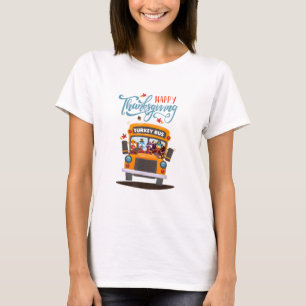 Happy Thanksgiving Fall Turkey Thankful School Bus T-Shirt