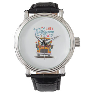 Happy Thanksgiving Fall Turkey Thankful School Bus Watch