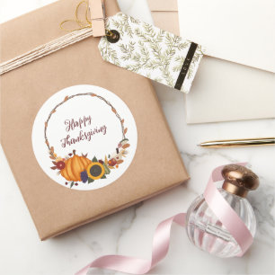 Happy Thanksgiving Fall Wreath Classic Round Sticker