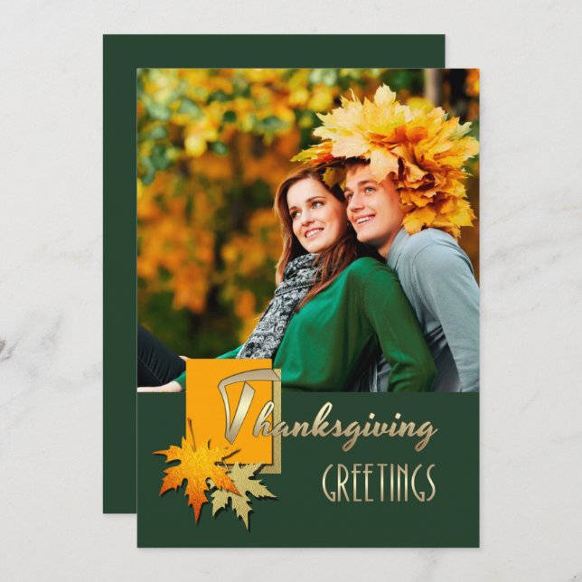 Happy Thanksgiving. Falling Leaves Photo Card (Front/Back)