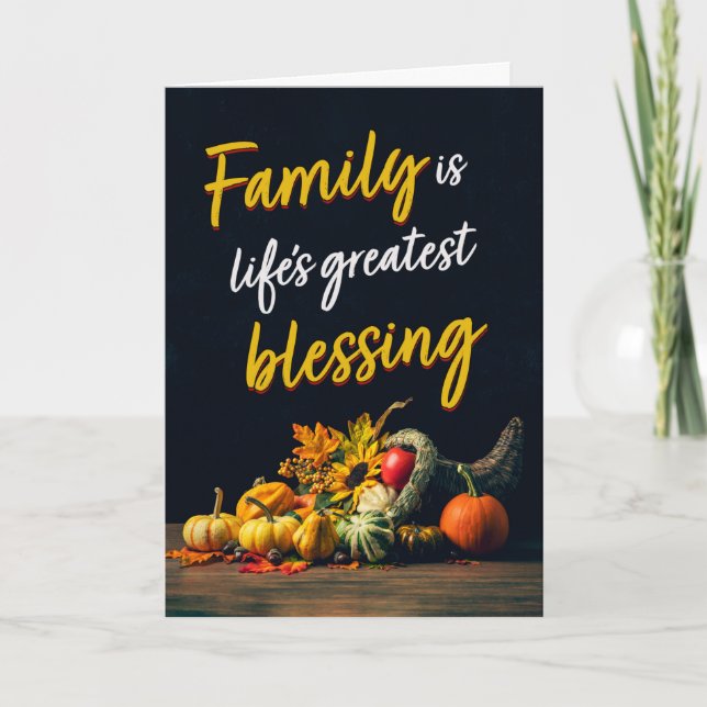 Happy Thanksgiving Family Beautiful Cornucopia Holiday Card (Front)