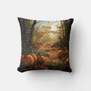 "Happy Thanksgiving Family & Friends" Pumpkin Cushion