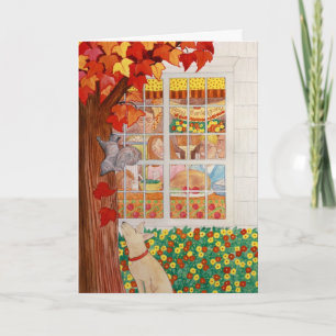 Happy Thanksgiving Family Meal Scene Holiday Card