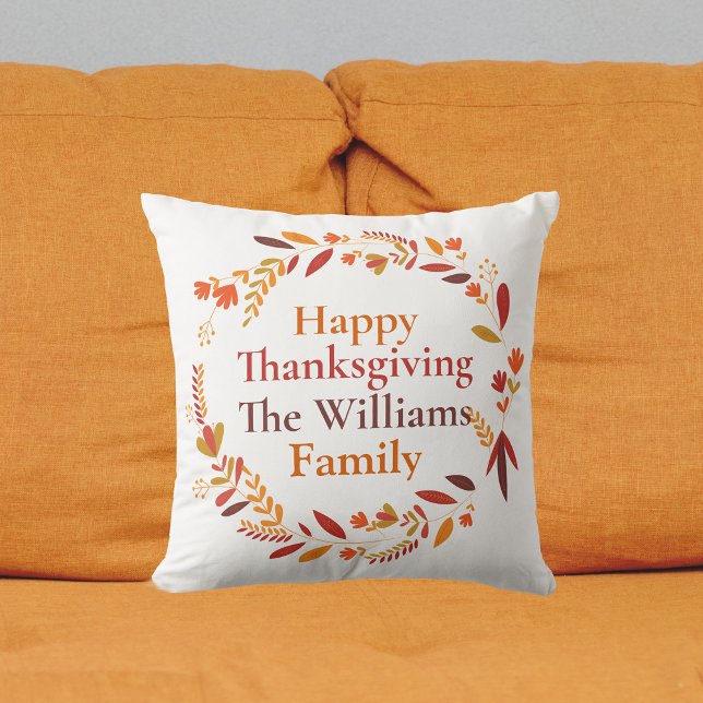 Happy Thanksgiving Family Name Custom Fall Wreath Cushion (Creator Uploaded)