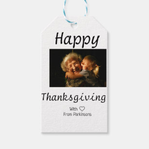 Happy Thanksgiving family name photo black simple Gift Tags