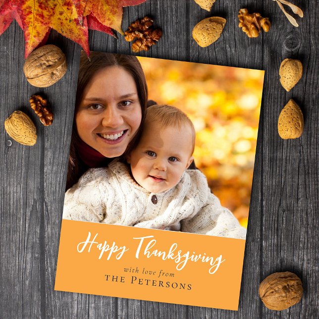 Happy Thanksgiving Family Photo Calligraphy Script Postcard (Creator Uploaded)