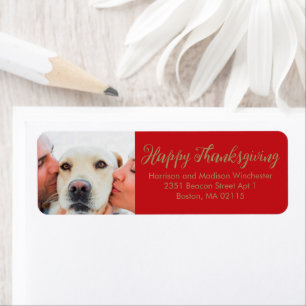 Happy Thanksgiving family photo modern script red 
