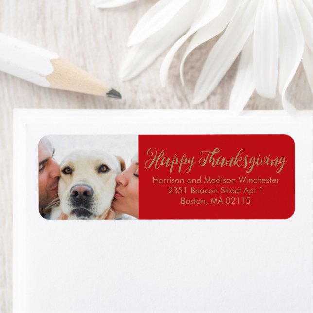 Happy Thanksgiving family photo modern script red  (Insitu)