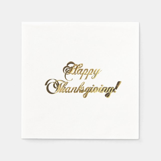 Happy Thanksgiving Faux Gold Foil Typography Napkin (Front)