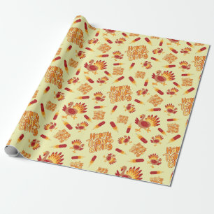 Happy Thanksgiving Feathers & Turkey Fall Seamless Wrapping Paper