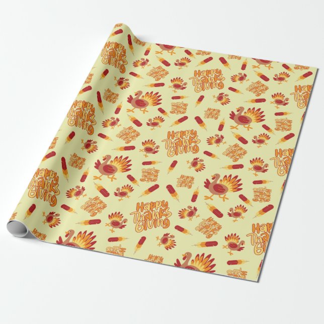 Happy Thanksgiving Feathers & Turkey Fall Seamless Wrapping Paper (Unrolled)