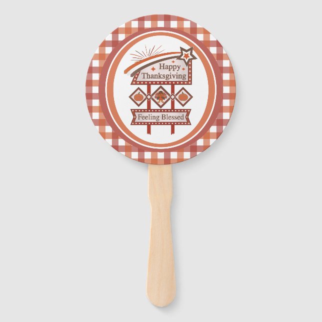 Happy Thanksgiving Feeling Blessed Retro Sign Hand Fan (Front)