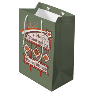 Happy Thanksgiving Feeling Blessed Retro Sign Medium Gift Bag