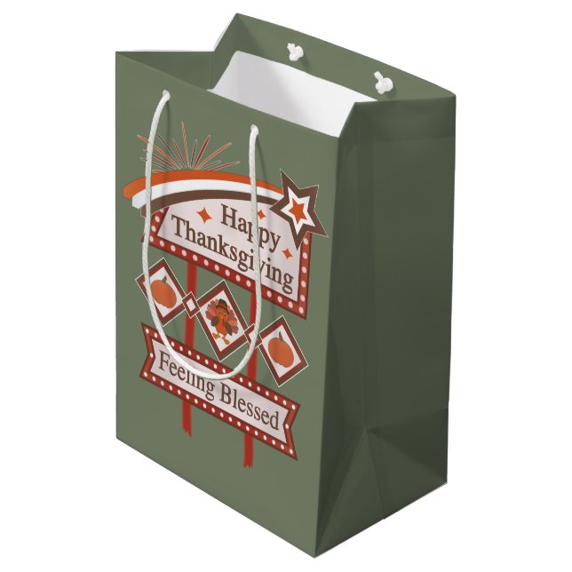 Happy Thanksgiving Feeling Blessed Retro Sign Medium Gift Bag (Back Angled)