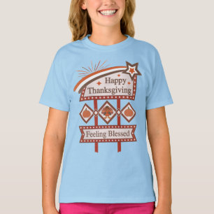 Happy Thanksgiving Feeling Blessed Retro Sign T-Shirt