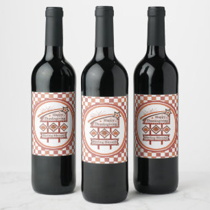 Happy Thanksgiving Feeling Blessed Retro Sign Wine Label