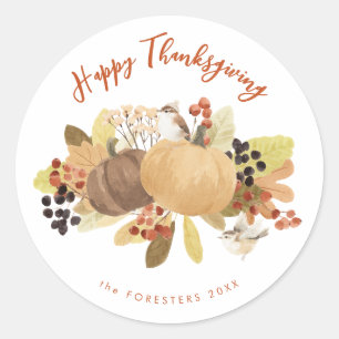 Happy Thanksgiving Festive Autumn Pumpkins Classic Round Sticker