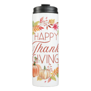 Happy Thanksgiving Floral Fall Wreath Thermal Tumbler
