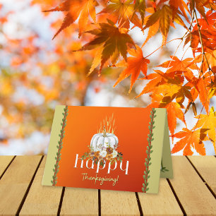 Happy Thanksgiving Floral Pumpkin Orange Greeting Card