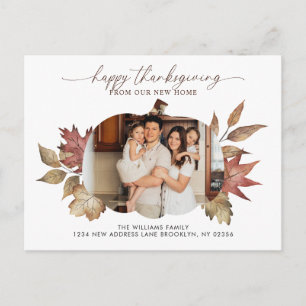 Happy Thanksgiving Floral Pumpkin Photo Moving Announcement Postcard