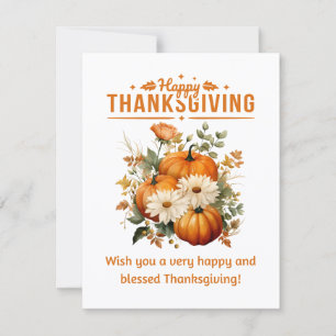 happy thanksgiving floral pumpkins holiday card