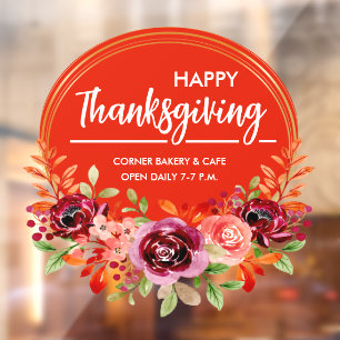 Happy Thanksgiving Floral Wreath Window Cling