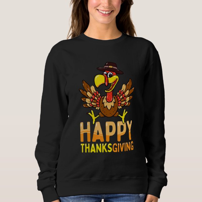 Happy Thanksgiving for Boys Girls Kids Pilgrim Tur Sweatshirt (Front)