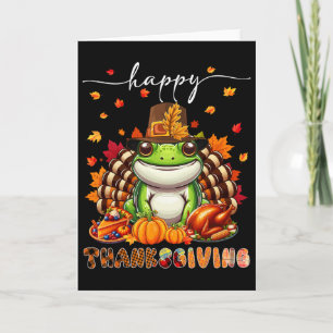 Happy Thanksgiving Frog Costume Turkey Fall Leaves Card
