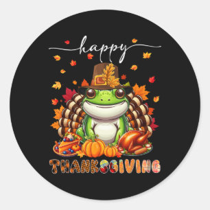 Happy Thanksgiving Frog Costume Turkey Fall Leaves Classic Round Sticker