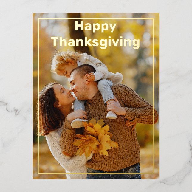 Happy Thanksgiving Full Photo Foil Holiday Postcard (Front)