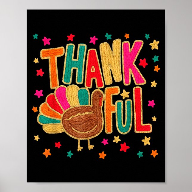 Happy Thanksgiving Funny Thankful Turkey Pumpkin F Poster (Front)