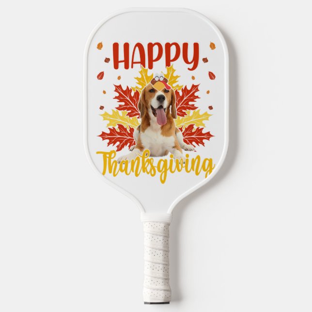 Happy Thanksgiving Funny Turkey Beagle Lover Pickleball Paddle (Front)