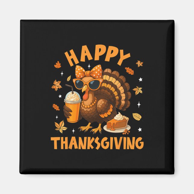 Happy Thanksgiving Funny Turkey Drinking Coffee Bo Magnet (Front)